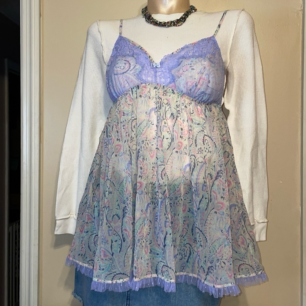 Victorias Secret womens nightie lingerie large paisley pattern lace babydoll - Picture 2 of 9